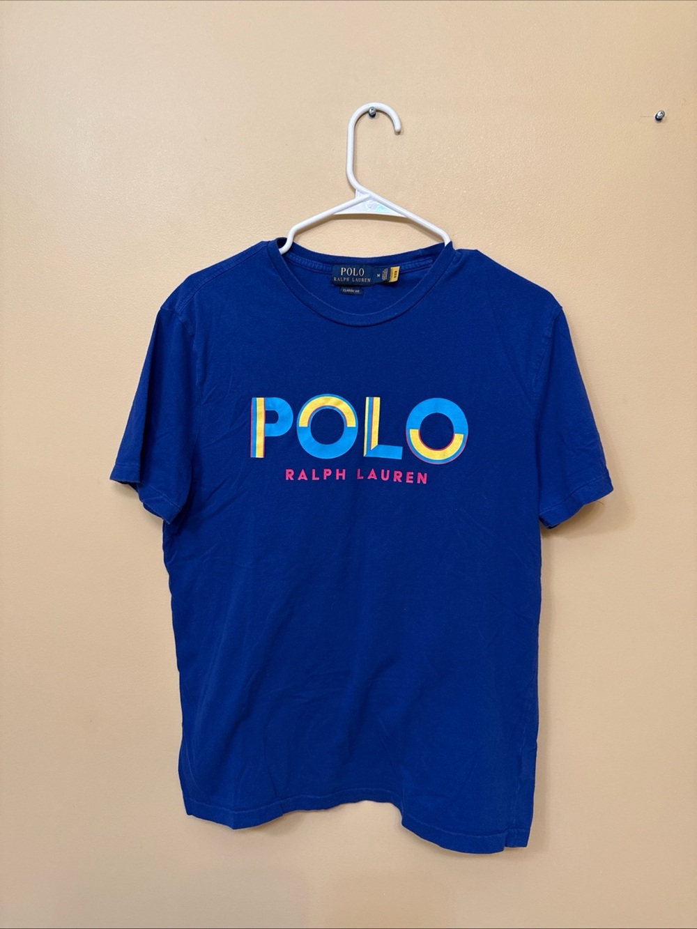 Ralph Lauren Royal Blue POLO Logo Tee with Multi-Color Letters